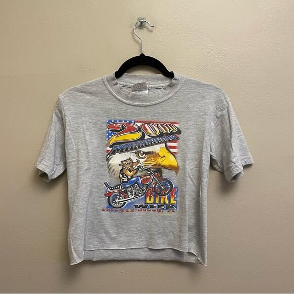 Vintage L Y2K 2000 Millennium short sleeve cropped t-shirt Bike Week gray FL - Picture 1 of 7
